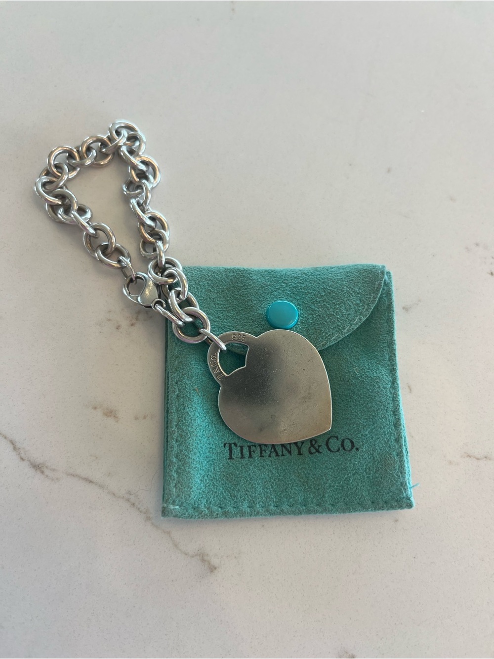 Tiffany & Co. XL Silver Heart Tag Charm Bracelet with Signature Blue Pouch - Picture 2 of 2